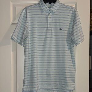 Vineyard Vines Men's Polo - Blue and Teal Stripe